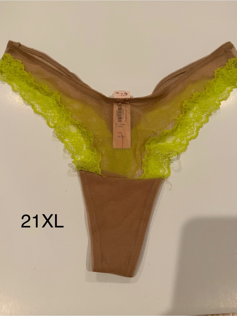 Victoria's Secret Neon Yellow Lace & Nude Sheer Thong